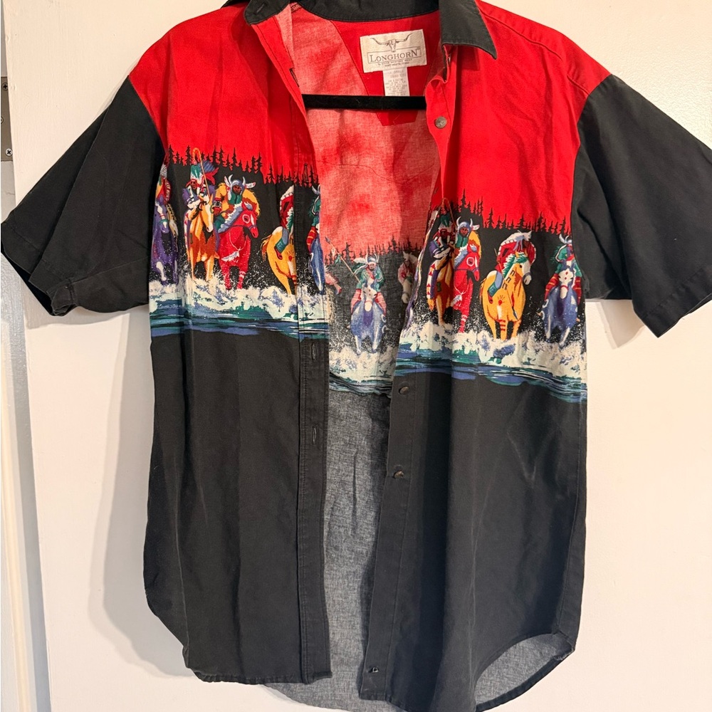 Vintage Longhorn Red and Black Western Shirt